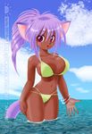  animal_ears beach bikini dark_skin ocean sea swimsuit tail 