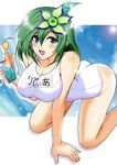  ass bent_over blue_eyes blush breasts final_fantasy final_fantasy_iv green_hair huge_breasts rydia school_swimsuit short_hair solo swimsuit white_school_swimsuit white_swimsuit yasakani_an 