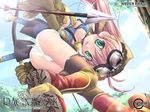  archer_(ragnarok_online) bow_(weapon) breastplate breasts highres ishihara_masumi laughing medium_breasts panties ragnarok_online solo thighhighs underwear wallpaper weapon 