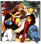  detached_sleeves japanese_clothes long_hair orange_hair pixiv_fantasia pixiv_fantasia_2 pupps solo thighhighs 
