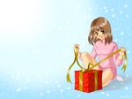  blush brown_hair christmas copyright_request gift green_eyes long_hair paula_pink smile solo sweater wallpaper 