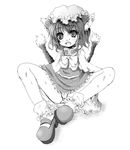  animal_ears cat_ears cat_tail chen chinese_clothes earrings greyscale hat jewelry kurona monochrome multiple_tails panties short_hair solo tail touhou underwear 