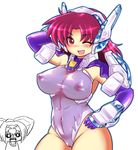  armor bb blush breasts hips large_breasts nipples pose pussy see-through smile uncensored wink 