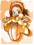  artist_request brown_eyes brown_hair cameltoe character_name fujiwara_hazuki glasses ojamajo_doremi orange_(color) orange_background orange_panties orange_skirt panties short_hair skirt solo striped striped_panties underwear 