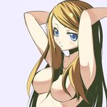  armpits arms_up blonde_hair blue_eyes breasts copyright_request large_breasts long_hair ninomae_ichijiku nude solo 