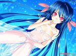  ahoge blue_hair galge.com jewelry long_hair necklace original pink_eyes see-through solo strap_slip very_long_hair wallpaper wet yasuyuki 