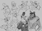  2019 angry anthro buddy_thunderstruck_(character) buddy_thunderstruck_(series) canid canine canis clothed clothing darnell_(buddy_thunderstruck) domestic_dog drooling duo fully_clothed hair half-length_portrait looking_at_viewer male mammal mustelid polartoons pompadour portrait saliva smile tears underbite weasel whiskers 