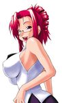  breasts glasses impossible_clothes impossible_shirt kazami_mizuho large_breasts naughty_face nishimo onegai_teacher pince-nez red_hair shirt solo 