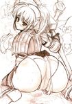  armor asaga_aoi ass blush copyright_request huge_ass looking_back monochrome panties short_hair sketch solo sweat underwear 