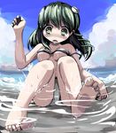  barefoot bikini breasts day feet gatau green_hair kochiya_sanae medium_breasts solo submerged swimsuit touhou underboob water 