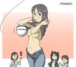  amasawa_yuuko black_hair breasts brown_hair dennou_coil glasses harakawa_tamako hashimoto_fumie kakkii kyuu-chan long_hair medium_breasts multiple_girls okonogi_yuuko panties pink_panties short_hair underwear undressing 