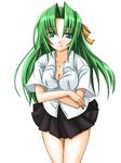  artist_request green_eyes green_hair higurashi_no_naku_koro_ni long_hair ribbon school_uniform solo sonozaki_shion 