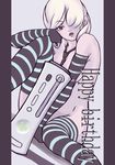  absurdres game_console gloves grey_eyes highres licking_lips mubouou_aasaa no_bra no_panties original silver_hair solo striped striped_legwear thighhighs tongue tongue_out xbox_360 
