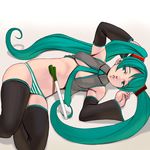  breasts covered_nipples hatsune_miku long_hair lying masao medium_breasts panties solo striped striped_panties thighhighs underwear very_long_hair vocaloid 