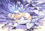  ass blue_eyes blue_hair bracelet breasts bug butterfly butterfly_wings copyright_request insect jewelry legs medium_breasts nipples no_panties orange_bullet short_hair solo thighhighs wings 