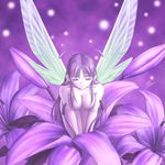  antennae breasts closed_eyes fairy flower large_breasts nude original purple_hair solo todoroki_rai wings 