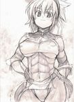  :3 abs asaga_aoi breasts copyright_request hairband large_breasts monochrome muscle nipples see-through solo 