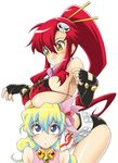  belt breast_rest breasts cover cover_page elbow_gloves gloves large_breasts multiple_girls nia_teppelin nishimo red_hair tengen_toppa_gurren_lagann underboob yoko_littner 