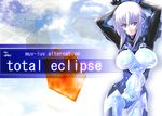  arms_up bodysuit breasts covered_nipples cryska_barchenowa large_breasts lavender_hair muvluv muvluv_alternative muvluv_total_eclipse pilot_suit purple_eyes purple_hair skin_tight solo tnonizyou 