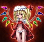  blonde_hair dress dress_lift flandre_scarlet hat lowleg lowleg_panties neko_shiki_(artist) panties ponytail ribbon short_hair solo touhou underwear white_panties wings 