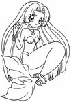  artist_request bangs blunt_bangs bracelet greyscale jewelry lineart long_hair looking_at_viewer mermaid mermaid_melody_pichi_pichi_pitch monochrome monster_girl pendant seira_(mermaid_melody_pichi_pichi_pitch) shell shell_bikini sitting smile solo 