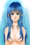  blue_eyes blue_hair breasts chococo dragon_quest dragon_quest_v flora highres long_hair medium_breasts nude tears wet 