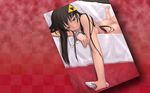  ass barefoot bed black_hair bracelet breasts brown_eyes brown_hair checkered feet hair_ornament handheld_game_console highres jewelry long_hair lying medium_breasts mikazuki_akira! nintendo_ds nude on_stomach sideboob solo the_legend_of_zelda triforce wallpaper widescreen 