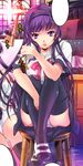  hairband key legs long_hair original panties pantyshot pantyshot_(sitting) purple_eyes purple_hair purple_hairband sitting solo sonobe_kazuaki thighhighs underwear white_panties 