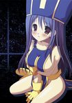  blue_hair blush breasts chika_(toumei_kousoku) covering dragon_quest dragon_quest_iii hat large_breasts long_hair mitre naked_tabard priest_(dq3) red_eyes sideboob tabard 
