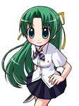  artist_request green_eyes green_hair half_updo higurashi_no_naku_koro_ni knife long_hair ribbon school_uniform solo sonozaki_shion 