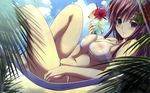  bangs beach bikini blush breasts cleavage cloud covered_nipples cup day drink drinking_glass drinking_straw duplicate fingernails flower from_side green_eyes hair_flower hair_ornament hammock hibiscus highres holding kneepits knees_up large_breasts leaf light_rays light_smile long_fingernails long_hair looking_at_viewer lying m&amp;m natsukami navel nipples ocean official_art on_back outdoors pink_hair see-through sidelocks sky smile solo sunbeam sunlight swimsuit takasato_nanase transparent tree tropical_drink underboob very_long_hair wallpaper water white_bikini widescreen 