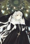  absurdres blonde_hair church costume cross gloves gosick green_eyes highres jewelry long_hair necklace nun official_art solo takeda_hinata victorica_de_blois white_hair yellow_eyes 