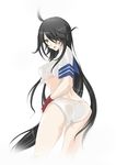  1girl ass black_hair blush breasts female gradient gradient_background green_eyes highres ikkitousen kan'u_unchou kanu_unchou panties solo underboob underwear 