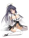  black_hair blush breasts cleavage elbow_gloves gloves halo inue_shinsuke kanzaki_kaori large_breasts legs long_hair lowleg lowleg_panties maid navel panties purple_eyes skirt skirt_lift solo sweat thighhighs thighs to_aru_majutsu_no_index underwear white_panties 