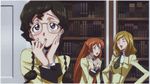  artist_request ashford_academy_uniform blush book braid closed_eyes code_geass code_geass:_lost_colors glasses highres long_hair milly_ashford multiple_girls necktie nina_einstein official_art open_mouth scan school_uniform shirley_fenette twin_braids 