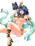  :p blue_eyes blue_hair breasts high_heels large_breasts menace nekoguchi queen's_blade revealing_clothes sandals setra shoes short_hair solo tongue tongue_out underboob 