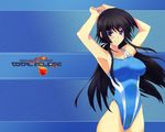 black_hair blue_eyes breasts competition_swimsuit covered_nipples highleg highleg_swimsuit iizuki_tasuku large_breasts long_hair muvluv muvluv_alternative muvluv_total_eclipse non-web_source one-piece_swimsuit solo swimsuit takamura_yui wallpaper 
