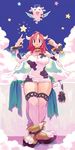  animal_print breasts choker cleavage_cutout copyright_request cow_girl cow_print cow_tail detached_sleeves horns large_breasts looking_at_viewer panties pantyshot red_hair ryoji_(nomura_ryouji) smile solo tail thighhighs thighs underwear white_panties wide_hips wings 