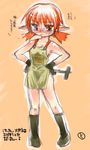  apron blush brown_eyes elf elvaan final_fantasy final_fantasy_xi glasses naked_apron pointy_ears red_hair signature solo tokita_monta twintails 
