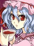  bad_id bad_pixiv_id blue_hair cup hat lips lowres popoin red_eyes remilia_scarlet solo teacup touhou 