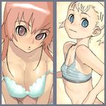  aqua_eyes blonde_hair border bra breasts brown_eyes brown_hair child covered_nipples flat_chest freckles hijiri_rei large_breasts lingerie long_hair lowres multiple_girls original small_breasts underwear 