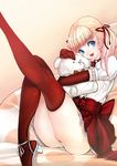  blonde_hair blue_eyes choker copyright_request couch doll doll_hug elbow_gloves fasces gloves hug legs panties pantyshot ribbon sitting skirt solo stuffed_animal stuffed_toy teddy_bear thighhighs thighs twintails underwear 