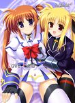  blonde_hair fate_testarossa lyrical_nanoha mahou_shoujo_lyrical_nanoha_strikers multiple_girls panties rakkyo striped striped_panties takamachi_nanoha thighhighs underwear 