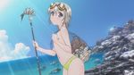  beach bikini blue_eyes day ezomori_nozomu fish fishing_net flat_chest goggles harpoon kanokon nipples no_nose outdoors polearm screencap short_hair silver_hair solo spear sunlight swimsuit topless water weapon 