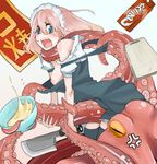  blue_eyes blush breasts fang long_hair maid maid_headdress nipples octopus original pink_hair small_breasts solo takagi_(tansuke) tansuke tears tentacles thighhighs undressing 