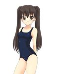  brown_eyes brown_hair one-piece_swimsuit original sakurai_unan school_swimsuit simple_background solo swimsuit twintails white_background 