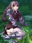  agrias_oaks armor blonde_hair blush boots breasts covered_nipples final_fantasy final_fantasy_tactics gauntlets gloves headband large_breasts long_hair purple_eyes skirt solo squire_(fft) sweat thighhighs torigoe_takumi 