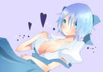 blue_eyes blue_hair bow breasts cirno cleavage heart large_breasts ribbon short_hair solo source_request touhou yuuhi_homare 