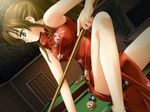  billiards brown_hair china_dress chinadress chinese_clothes cue_stick dress erect_nipples glasses green_eyes panties ponytail underwear 