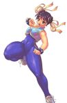  artist_request breasts brown_hair chun-li curvy double_bun huge_breasts skin_tight solo spikes street_fighter thick_thighs thighs wide_hips 